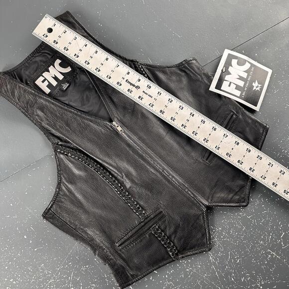 VTG FMC Leather Waist Coat Youth Girls Large Black Zip Moto Biker Western NWT - Picture 5 of 6